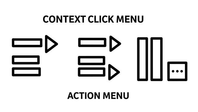 Menu icons: context click menu action menu pause button with navigation interface dropdown hamburger selection interaction representation ellipsis