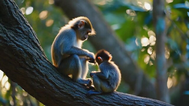 Mother monkey with her monkey son.