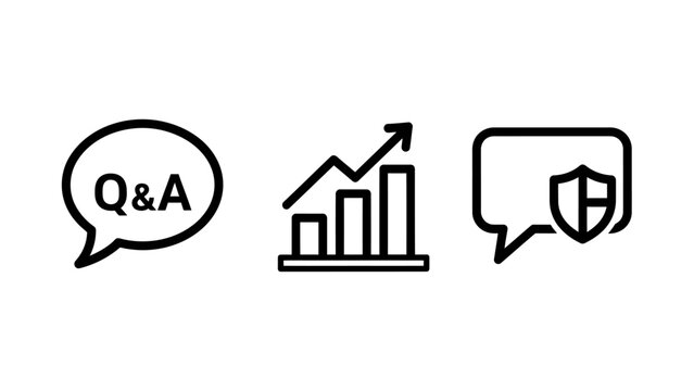 Questions and answers business growth data security outline icons set with q and a line art white background questions communication discussion statistics business security protection