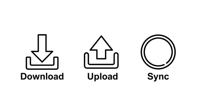 Digital download upload sync icons for data transfer and cloud operations with cloud computing file transfer data sharing information exchange data flow cloud storage remote access data managem