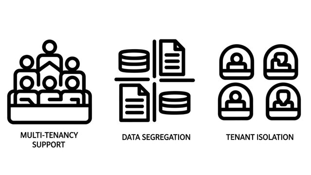 Multi-tenancy support data segregation tenant isolation line art icons for cloud computing software architecture secure systems with design element white background architecture software database