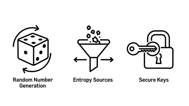 Random number generation entropy sources secure keys line art icons for cybersecurity data encryption digital protection with design element white background digital security internet security
