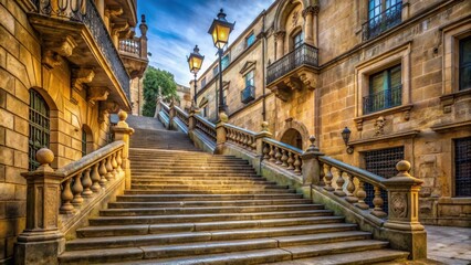 Naklejka premium Baroque stone staircase in the historic old town of san sebastian