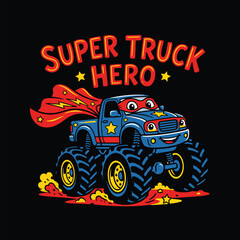 Cartoon Super Truck Hero with Cape and Mask for Kids T-shirt Design © MdAnisul