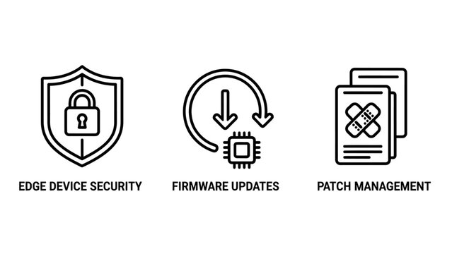 Cybersecurity and data protection icon set for edge device security firmware updates software patch management security cybersecurity firmware management technology protection hardware