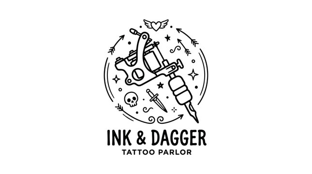 Tattoo parlour logo with tattoo machine.