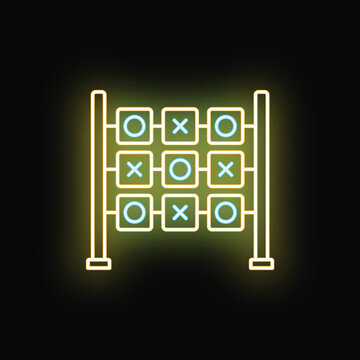Neon tic tac toe game board glowing with yellow and blue lines on a black background