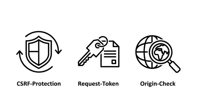 Csrf protection request token and origin check security icons for web development with security protection magnifying development internet authentication verification database encryption