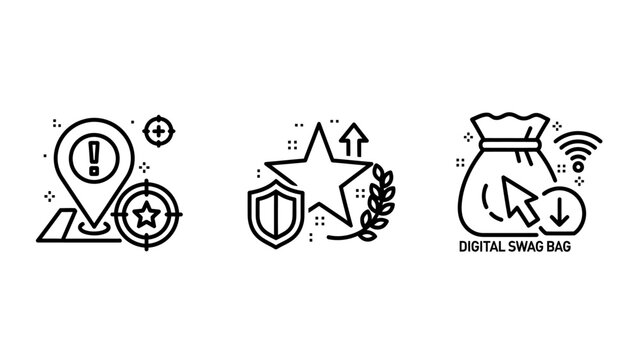 Location marker star rating and digital grab bag icons location business security download shopping ecommerce protection performance internet wireless connection transaction marketing