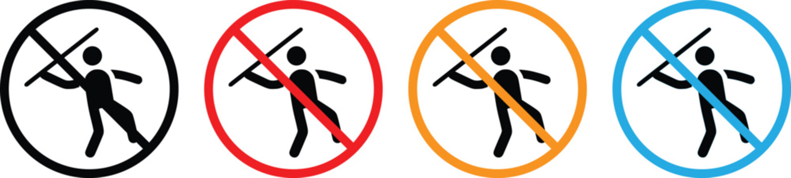 No Javelin Throw Sign Set, Prohibited Spear Throwing Vector Icon
