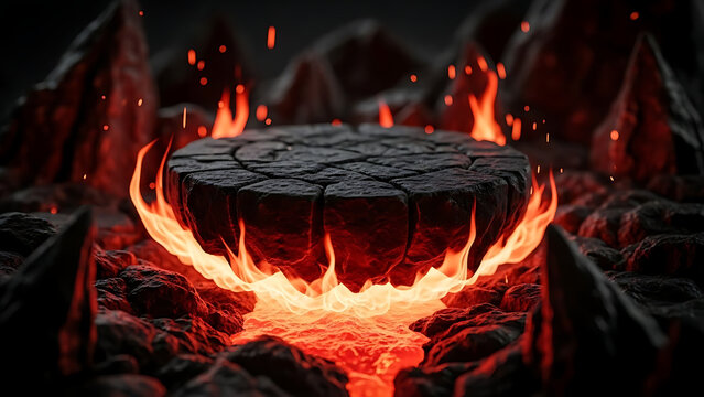 Digital explosion with bright orange and red flames on dark background