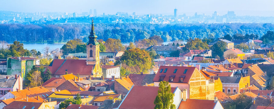 Panoramic of Zemun, with church tower in Belgrade