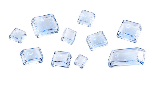 Transparent Floating Keyboard Keys with Glowing Digital Circuit Technology Isolated PNG