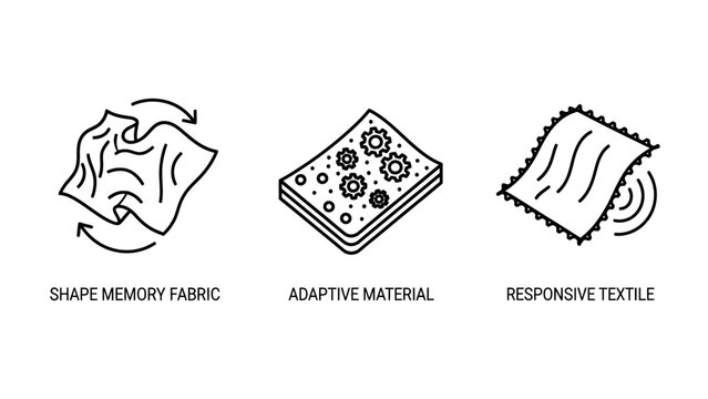 Innovative smart fabrics and responsive material technology icons with high tech material flexible responsive advanced technology innovation engineering synthetic clothing structure