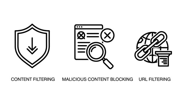 Content filtering malicious content blocking url filtering security concept with security filtering blocking malicious protection internet cybersecurity magnifying firewall software abstract
