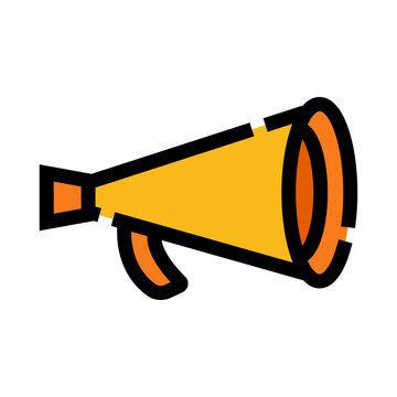 Yellow megaphone icon amplifying an announcement, making a loud broadcast, or communicating key messages, useful for protest, marketing and advertising concepts