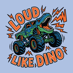 Monster truck with dinosaur head roaring with loud text for kids t-shirt design © MdAnisul