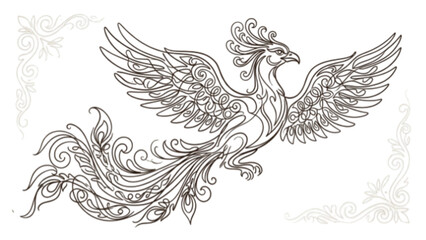 Fototapeta premium Legendary Folk Bird Line Art – Mythical Ornamental Continuous One Line Cultural Illustration