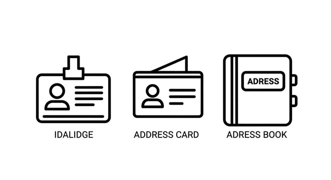 Id badge address card and address book icons personal data identification personal authentication security directory information illustration membership employee customer register