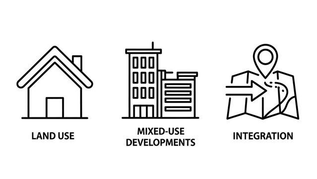 House icon for land use mixed-use developments icon and map pin integration icon real estate residential property building developments planning architecture integration location navigation