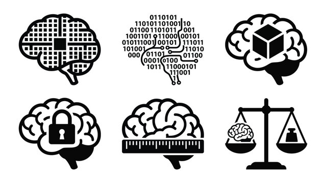 Brain icons with various symbols and objects.