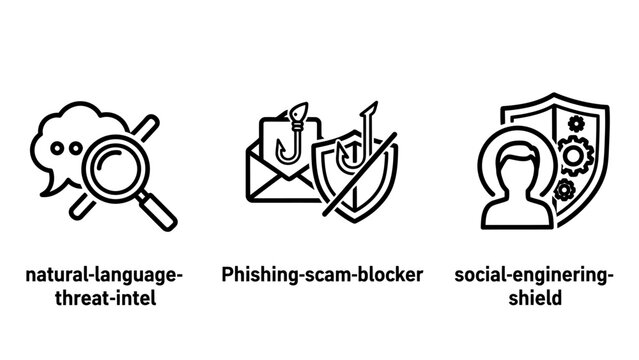 Natural language threat intelligence phishing scam blocker social engineering shield cybersecurity icons set data security digital security internet security network security cyber protecti