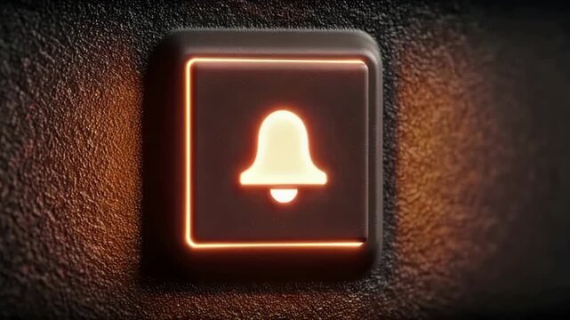 A bell button lights up in various states, showing changes in design and glow while highlighting its function in a private area at nighttime.