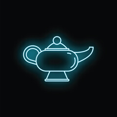 Obraz premium Glowing magic lamp icon in neon style representing wishes and fantasy