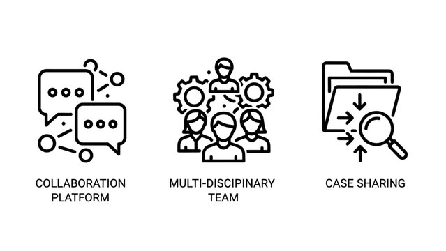 Business and communication icons for collaboration platform multidisciplinary team case sharing with collaboration teamwork business communication management workflow corporate cooperation
