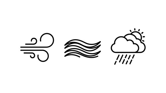 Set of weather icons featuring wind wave and rain elements meteorology forecast precipitation environment atmosphere meteorological temperature conditions