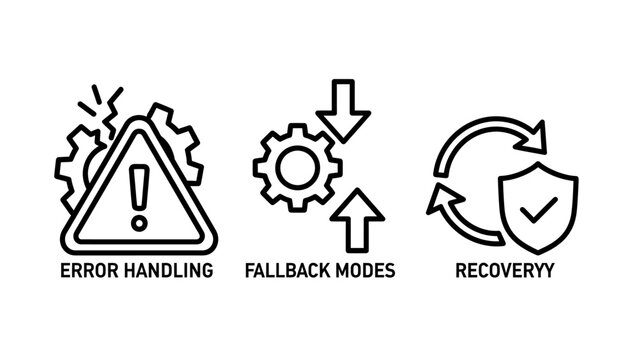 Software error handling and system recovery icons with handling recovery fallback software troubleshooting maintenance technical stability mechanism protection security application