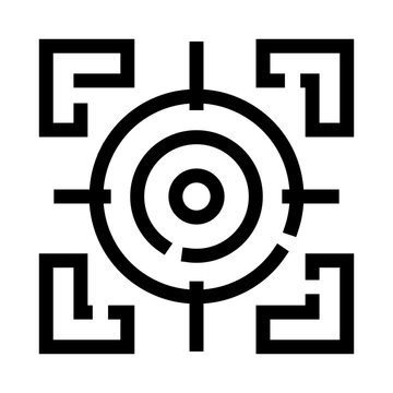 Digital square with registration marks framing a circular target and crosshairs, symbolizing focus, goal achievement, and precise aiming for success in business or technology