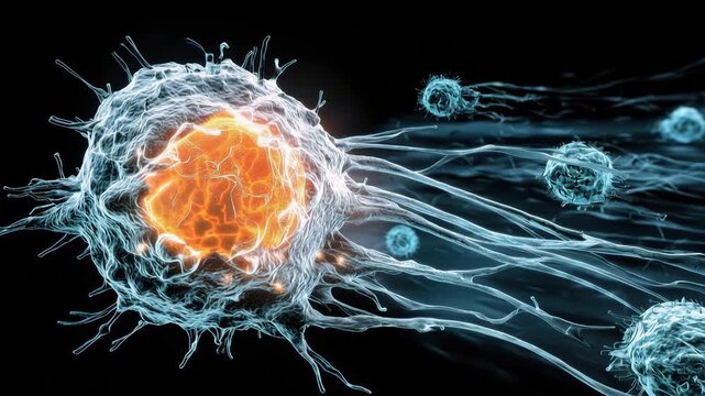 Cells move and interact in different ways during research in a laboratory. This study focuses on their actions and behavior under observation.