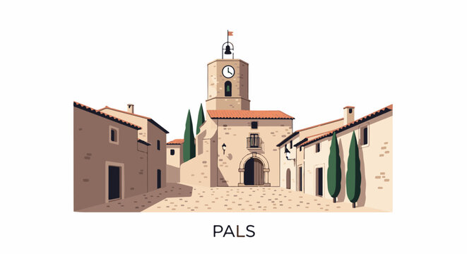 A charming village scene with a clock tower and medieval buildings