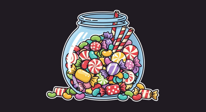 Colorful Assortment of Candies in a Glass Jar.