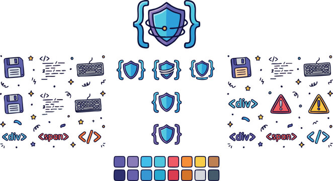 Cybersecurity and Web Development Programming Vector Icon Set