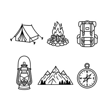 Camping adventure icons tent cam vector icon graphic