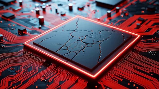 AI-Lit Microchip Scratches Under Extreme Macro Lens