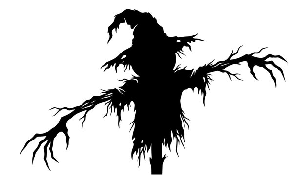 Spooky scarecrow silhouette on Halloween night