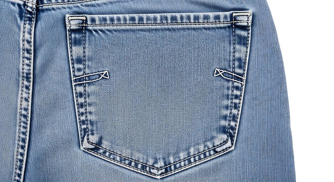 Blue denim jeans back pocket with white stitching