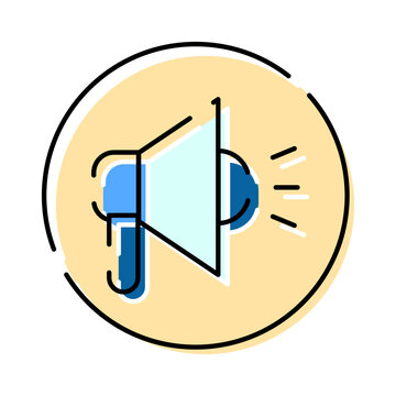 Megaphone icon on a circle background broadcasting an important message, concept of announcement, notification, communication, marketing, promotion, and public address