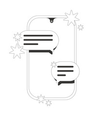 Naklejka na ściany i meble Smartphone chat messaging neo brutalism 2D line object. Mobile app interface. Social media notifications. Online texting phone isolated clipart vector outline item. Black and white spot illustration