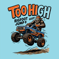 Bigfoot monster truck jumping with funny cartoon character design © MdAnisul
