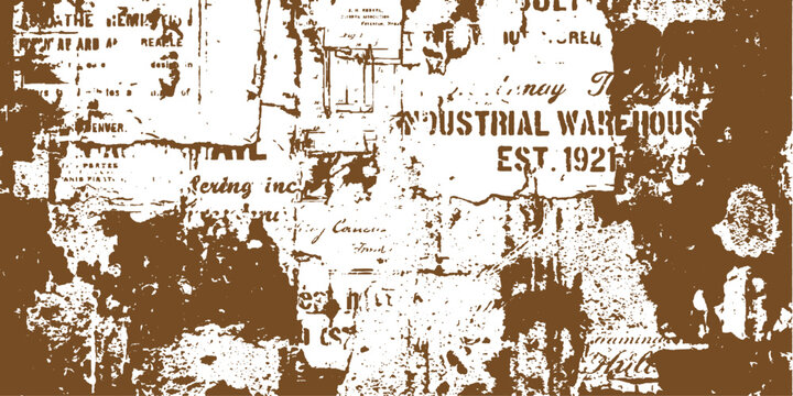 Vintage Industrial Textures: A close-up view of aged, distressed surfaces adorned with faded text and abstract patterns, suggesting a rich industrial history and weathered urban decay.
