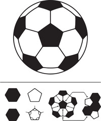 Fototapeta premium Soccer ball pentagon hexagon pattern and components for sports equipment design on transparent background.