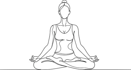 Obraz premium A minimalist black and white line art illustration of a woman practicing yoga in meditation pose