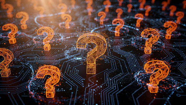 Futuristic Network With Glowing Questions