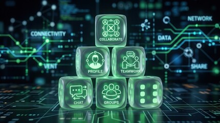 Fototapeta premium 3d teamwork and collaboration icons on reflective surface