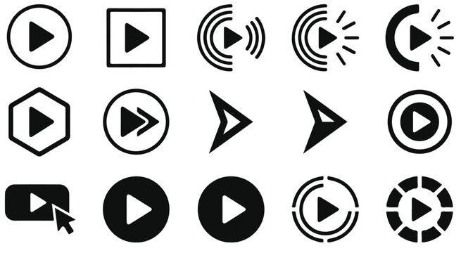 Play Button Icon Set &ndash; Start Buttons, Video Audio Player, Navigate Symbol, Arrow Logo, Game Begin Sign &ndash; Vector Illustration
