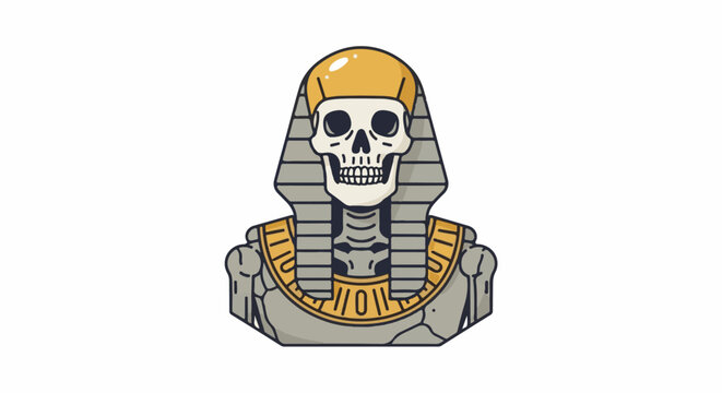 Stylized Egyptian pharaoh skeleton with headdress and ornate collar